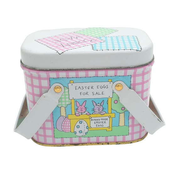The Tin Box Company of America Inc. Other - The Tin Box Co Vintage Easter Egg Tin Bunny Made Gingham Graphic Small Basket